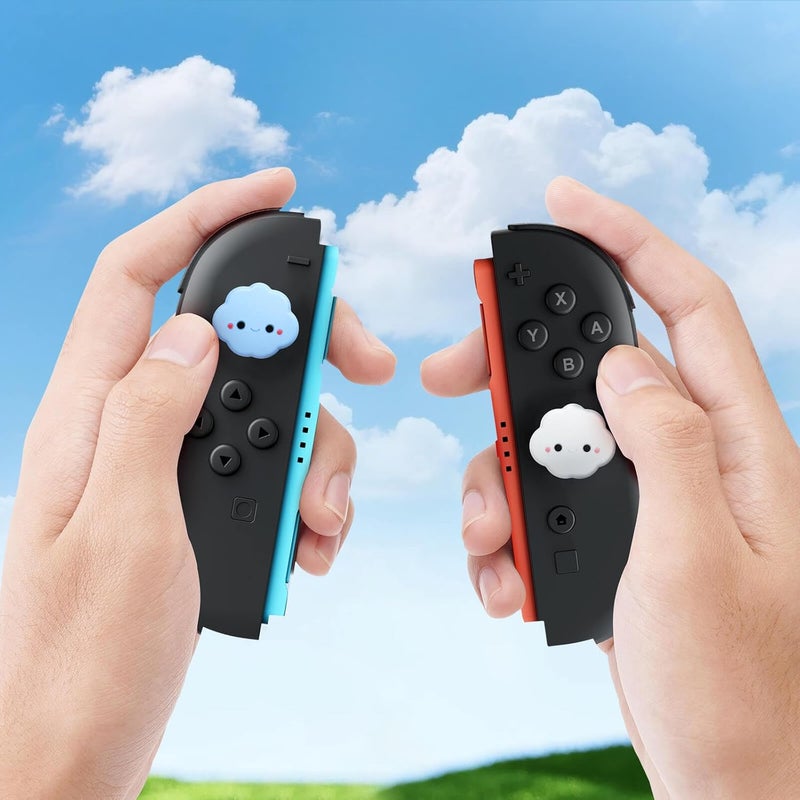 Jemdo Thumb Grips Compatible with Nintendo Switch 2 (2025) – 4pcs Blue/White Cloud Design Silicone Joystick Caps, Cute and Comfortable Controller Stick Cover Gifts for Girls & Kids - Image 4